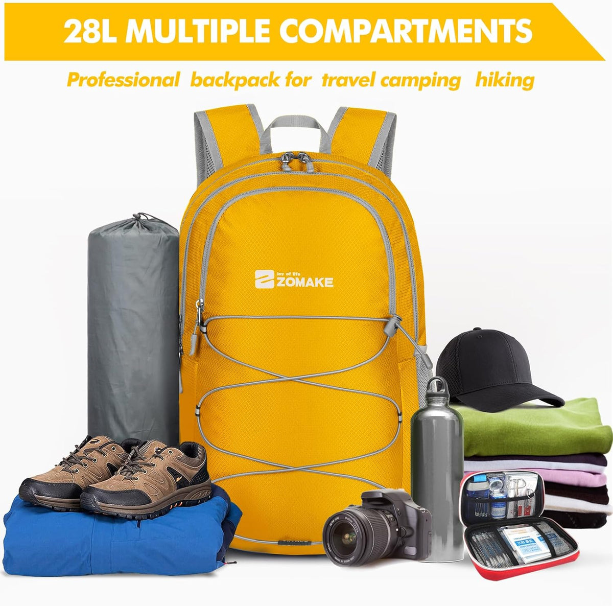 Lightweight Packable Backpack 35L, Foldable Backpacks Water Resistant Collapsible Light Daypack for Hiking(Silver Grey)