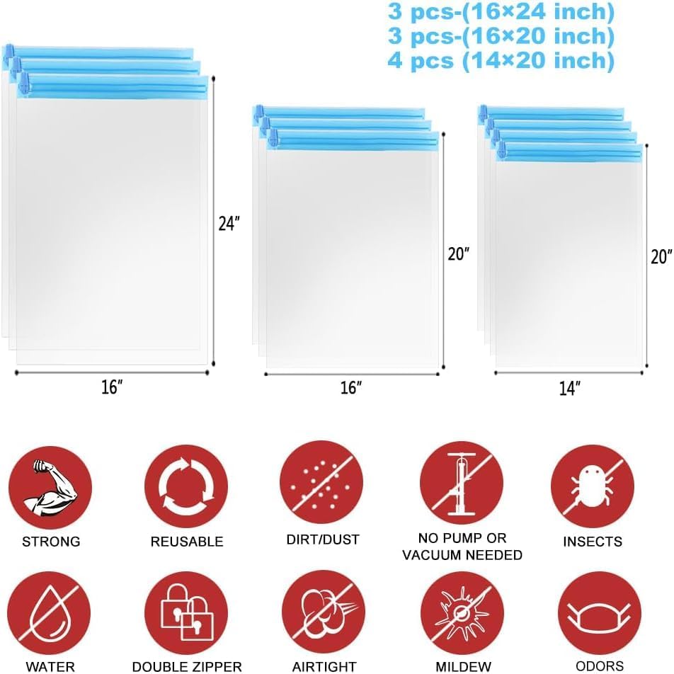 Compression Bags - Travel Accessories - 10 Pack Space Saver Bags - No Vacuum or Pump Needed - Storage Bags for Travel Essentials - Home Packing-Organizers
