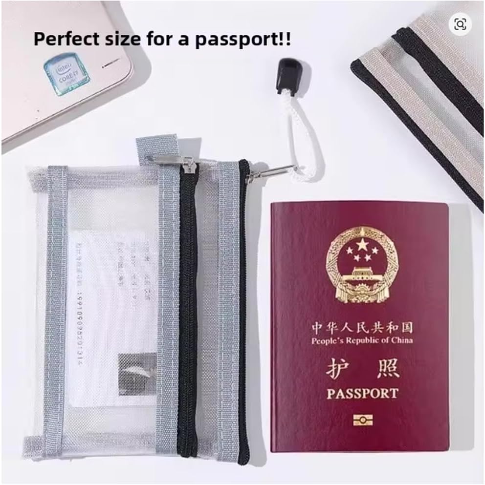 3 Pack Travel Document Organizer Case with Dual Zipper Card Pouch Mesh Small Travel Pouch Passport Holder Passport Wallet for Travel Essentials ID Cards Credit Card Money Coins Air Tickets
