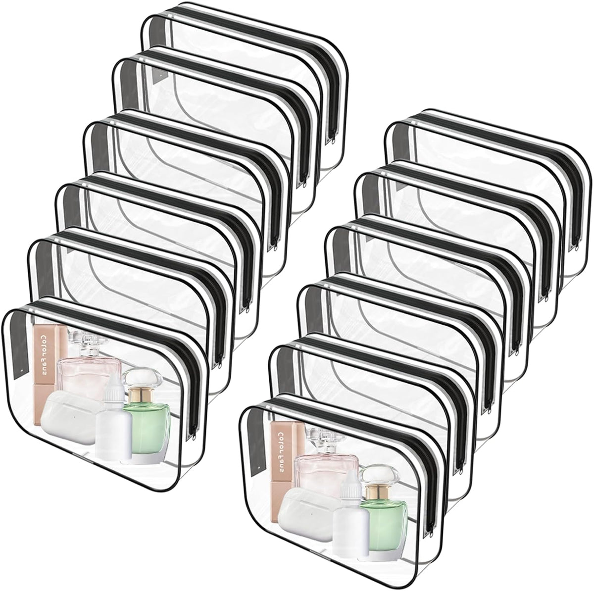 12 Pack Clear Makeup Bag PortableTravel Toiletry Pouch with Zipper PVC TSA Approved Cosmetic Organizer for Airport - White, Large