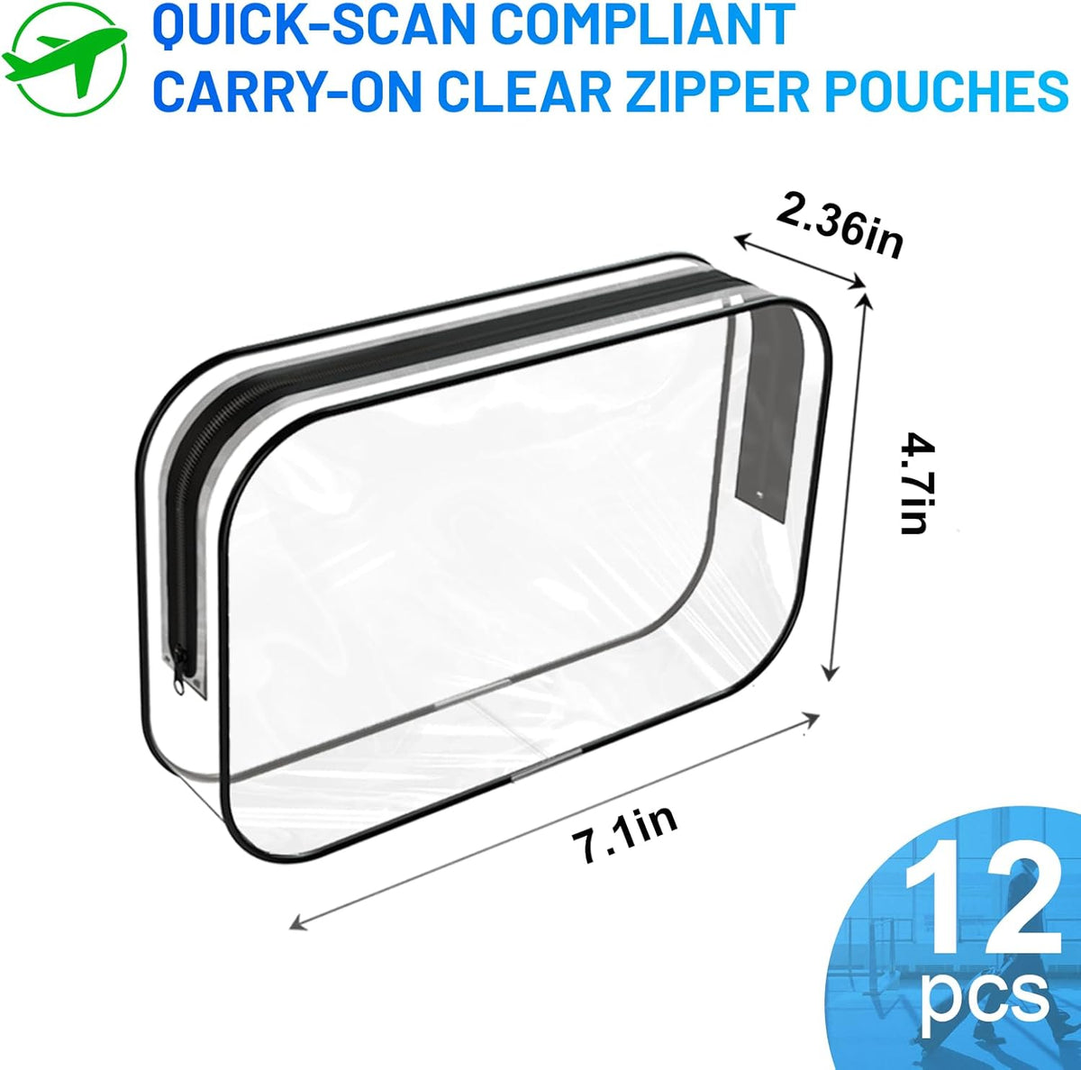 12 Pack Clear Makeup Bag PortableTravel Toiletry Pouch with Zipper PVC TSA Approved Cosmetic Organizer for Airport - White, Large
