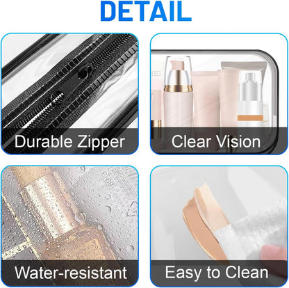 12 Pack Clear Makeup Bag PortableTravel Toiletry Pouch with Zipper PVC TSA Approved Cosmetic Organizer for Airport - White, Large