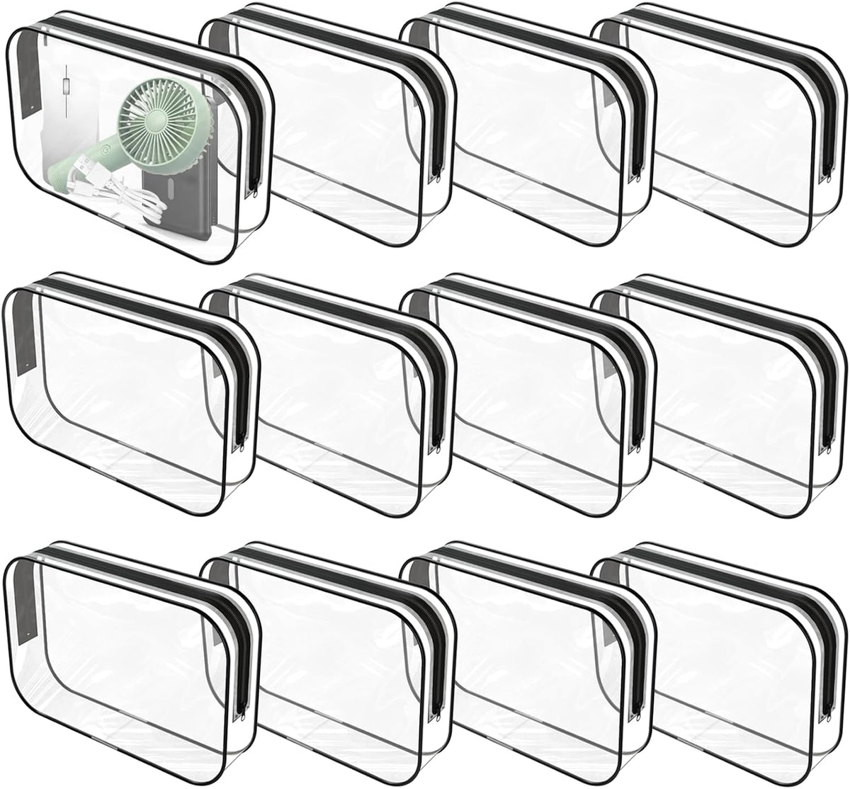 12 Pack Clear Makeup Bag PortableTravel Toiletry Pouch with Zipper PVC TSA Approved Cosmetic Organizer for Airport - White, Large