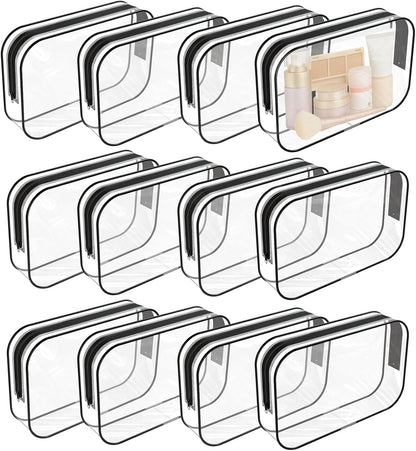 12 Pack Clear Makeup Bag PortableTravel Toiletry Pouch with Zipper PVC TSA Approved Cosmetic Organizer for Airport - White, Large