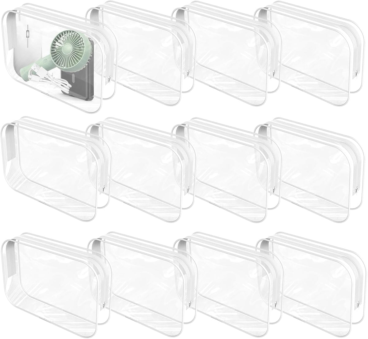 12 Pack Clear Makeup Bag PortableTravel Toiletry Pouch with Zipper PVC TSA Approved Cosmetic Organizer for Airport - White, Large