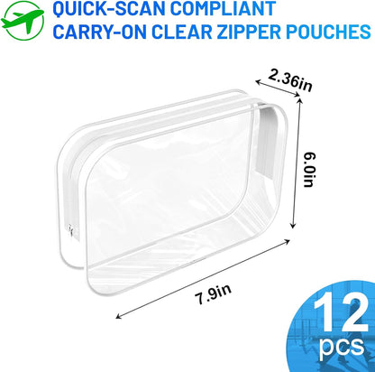 12 Pack Clear Makeup Bag PortableTravel Toiletry Pouch with Zipper PVC TSA Approved Cosmetic Organizer for Airport - White, Large