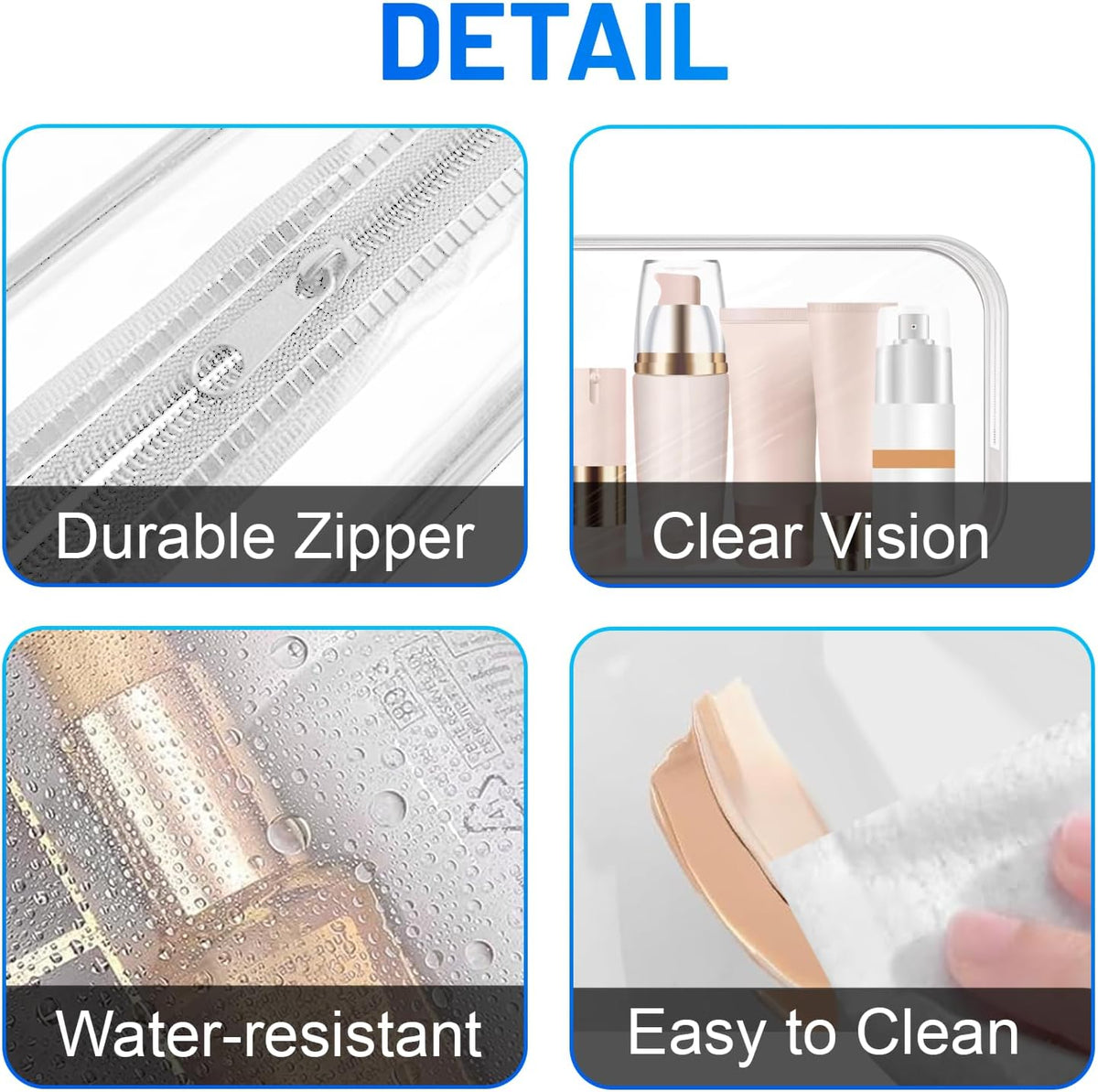 12 Pack Clear Makeup Bag PortableTravel Toiletry Pouch with Zipper PVC TSA Approved Cosmetic Organizer for Airport - White, Large