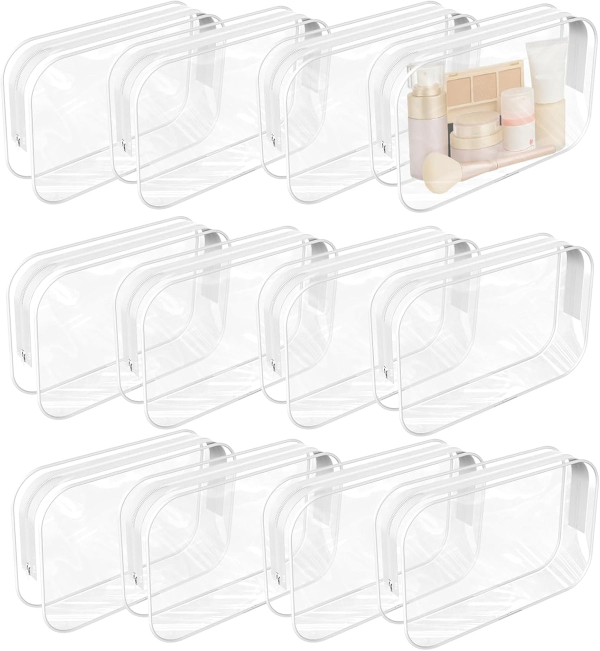 12 Pack Clear Makeup Bag PortableTravel Toiletry Pouch with Zipper PVC TSA Approved Cosmetic Organizer for Airport - White, Large