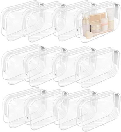 12 Pack Clear Makeup Bag PortableTravel Toiletry Pouch with Zipper PVC TSA Approved Cosmetic Organizer for Airport - White, Large