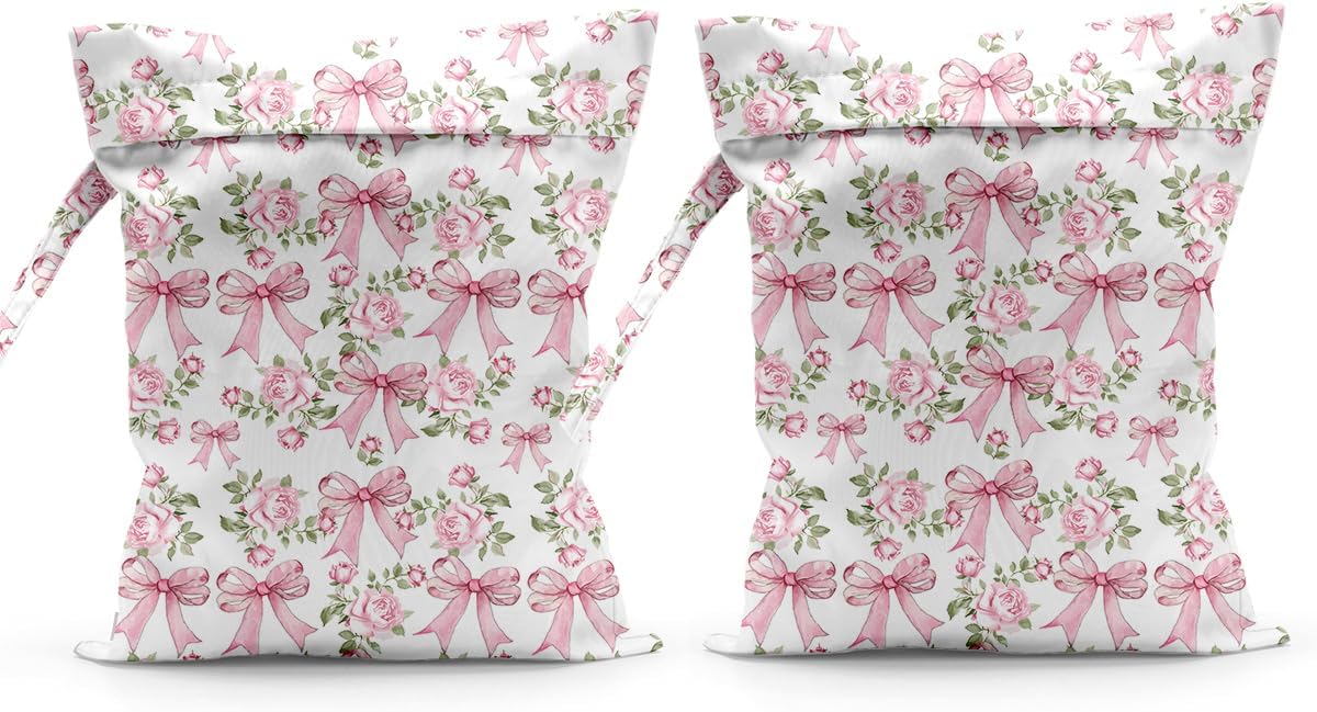 Waterproof Cloth Diaper Wet Dry Bag Reusable Travel Beach Pool Wet Bags | Daycare Soiled Toddler Items Yoga Gym Bag for Swimsuits Wet Clothes Bags - Pink Coastal Pattern