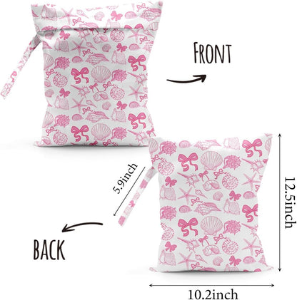 Waterproof Cloth Diaper Wet Dry Bag Reusable Travel Beach Pool Wet Bags | Daycare Soiled Toddler Items Yoga Gym Bag for Swimsuits Wet Clothes Bags - Pink Coastal Pattern