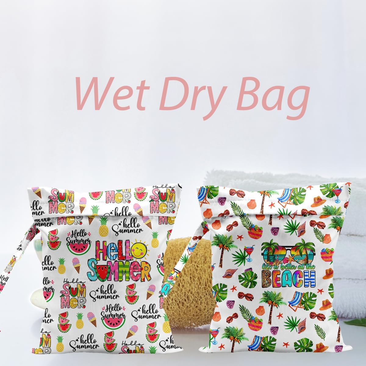 Waterproof Cloth Diaper Wet Dry Bag Reusable Travel Beach Pool Wet Bags | Daycare Soiled Toddler Items Yoga Gym Bag for Swimsuits Wet Clothes Bags - Pink Coastal Pattern