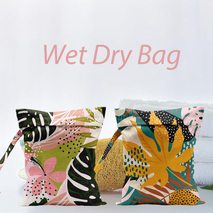 Waterproof Cloth Diaper Wet Dry Bag Reusable Travel Beach Pool Wet Bags | Daycare Soiled Toddler Items Yoga Gym Bag for Swimsuits Wet Clothes Bags - Pink Coastal Pattern