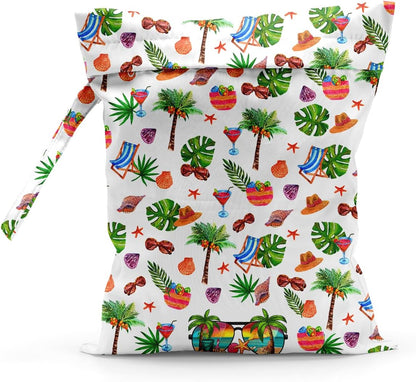 Waterproof Cloth Diaper Wet Dry Bag Reusable Travel Beach Pool Wet Bags | Daycare Soiled Toddler Items Yoga Gym Bag for Swimsuits Wet Clothes Bags - Pink Coastal Pattern