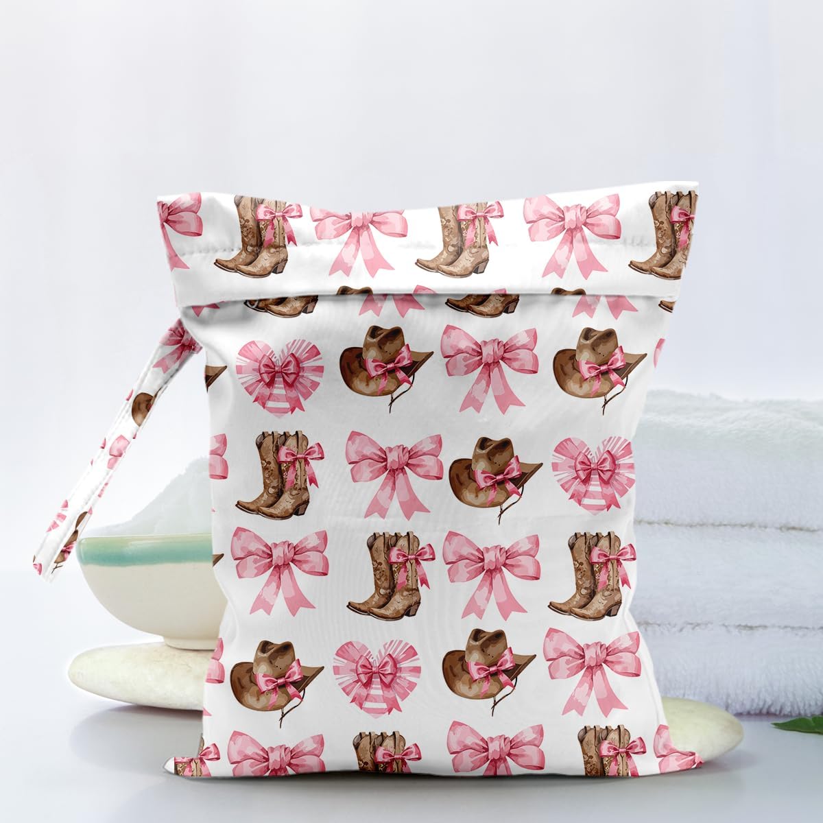 Waterproof Cloth Diaper Wet Dry Bag Reusable Travel Beach Pool Wet Bags | Daycare Soiled Toddler Items Yoga Gym Bag for Swimsuits Wet Clothes Bags - Pink Coastal Pattern