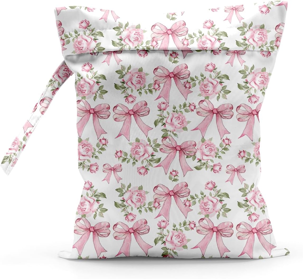 Waterproof Cloth Diaper Wet Dry Bag Reusable Travel Beach Pool Wet Bags | Daycare Soiled Toddler Items Yoga Gym Bag for Swimsuits Wet Clothes Bags - Pink Coastal Pattern