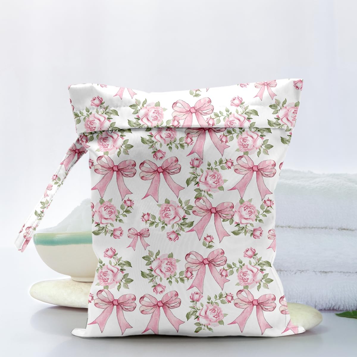 Waterproof Cloth Diaper Wet Dry Bag Reusable Travel Beach Pool Wet Bags | Daycare Soiled Toddler Items Yoga Gym Bag for Swimsuits Wet Clothes Bags - Pink Coastal Pattern