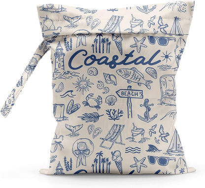 Waterproof Cloth Diaper Wet Dry Bag Reusable Travel Beach Pool Wet Bags | Daycare Soiled Toddler Items Yoga Gym Bag for Swimsuits Wet Clothes Bags - Pink Coastal Pattern