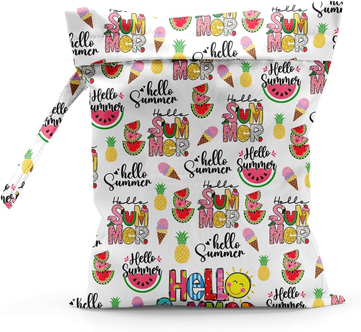 Waterproof Cloth Diaper Wet Dry Bag Reusable Travel Beach Pool Wet Bags | Daycare Soiled Toddler Items Yoga Gym Bag for Swimsuits Wet Clothes Bags - Pink Coastal Pattern