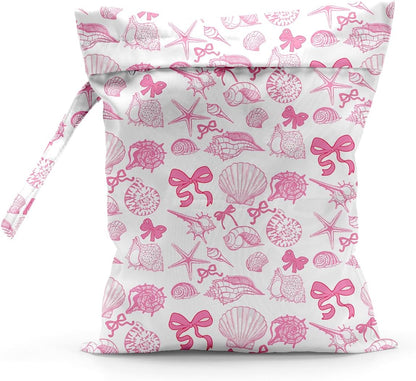 Waterproof Cloth Diaper Wet Dry Bag Reusable Travel Beach Pool Wet Bags | Daycare Soiled Toddler Items Yoga Gym Bag for Swimsuits Wet Clothes Bags - Pink Coastal Pattern