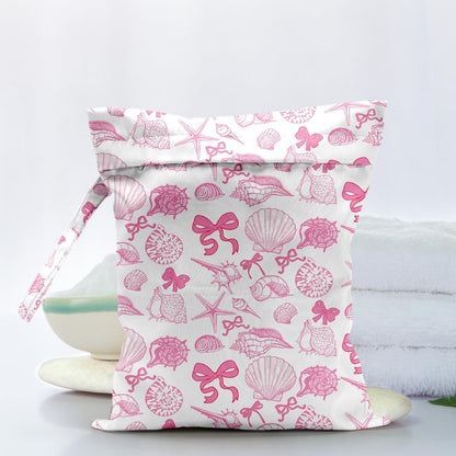 Waterproof Cloth Diaper Wet Dry Bag Reusable Travel Beach Pool Wet Bags | Daycare Soiled Toddler Items Yoga Gym Bag for Swimsuits Wet Clothes Bags - Pink Coastal Pattern