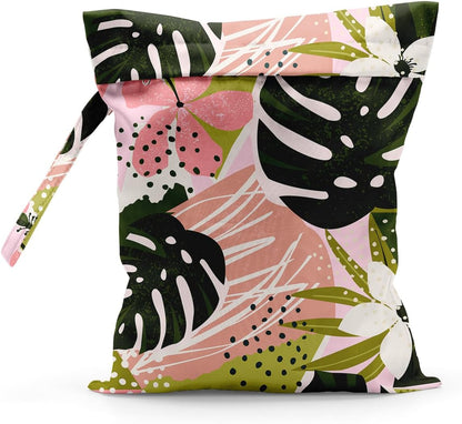 Waterproof Cloth Diaper Wet Dry Bag Reusable Travel Beach Pool Wet Bags | Daycare Soiled Toddler Items Yoga Gym Bag for Swimsuits Wet Clothes Bags - Pink Coastal Pattern