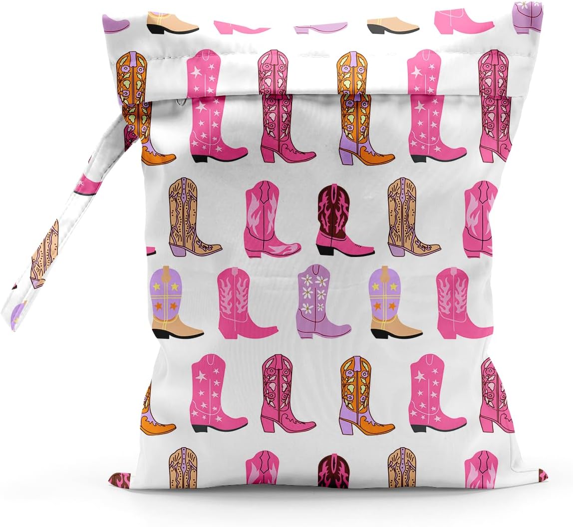 Waterproof Cloth Diaper Wet Dry Bag Reusable Travel Beach Pool Wet Bags | Daycare Soiled Toddler Items Yoga Gym Bag for Swimsuits Wet Clothes Bags - Pink Coastal Pattern