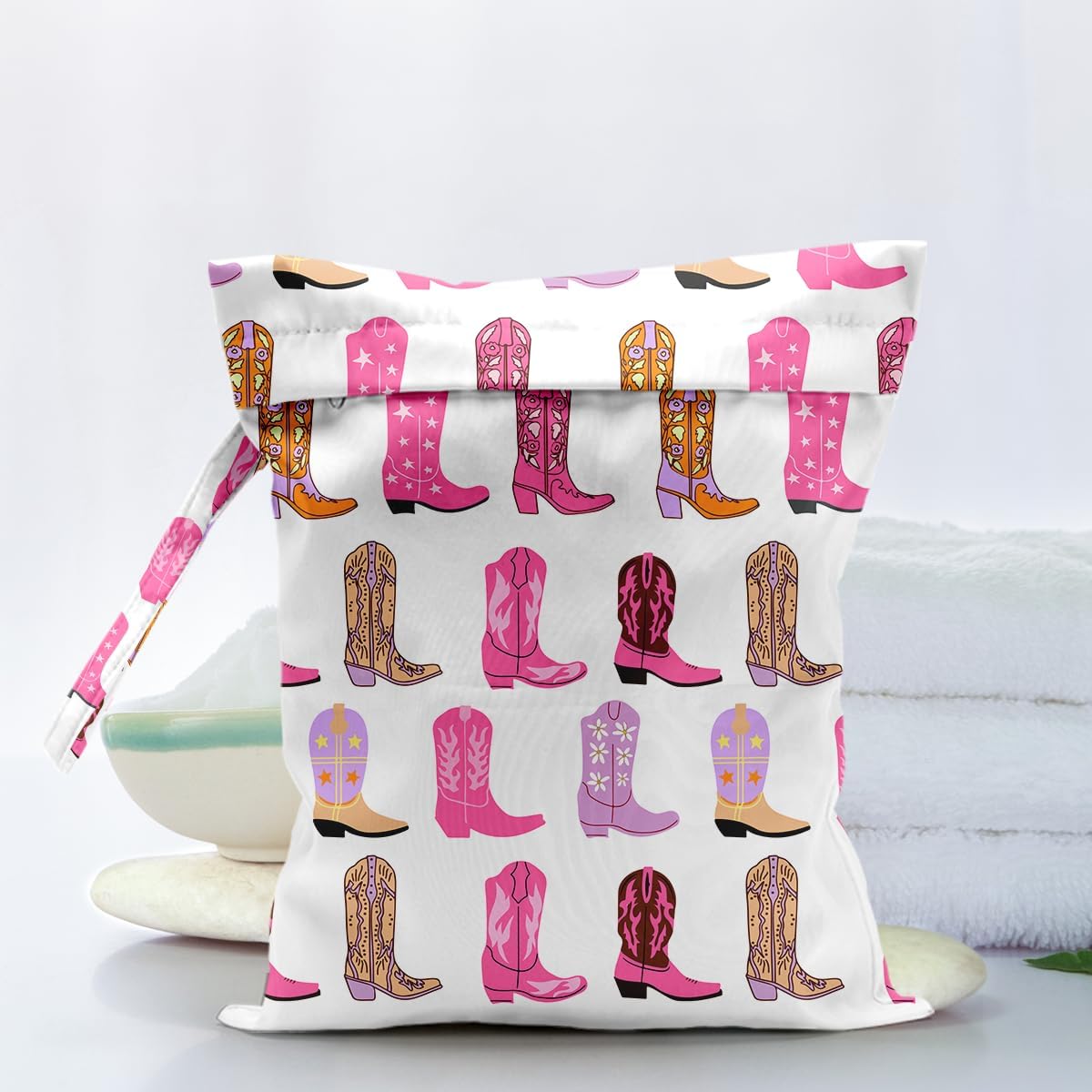 Waterproof Cloth Diaper Wet Dry Bag Reusable Travel Beach Pool Wet Bags | Daycare Soiled Toddler Items Yoga Gym Bag for Swimsuits Wet Clothes Bags - Pink Coastal Pattern