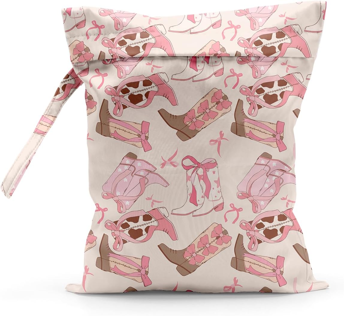 Waterproof Cloth Diaper Wet Dry Bag Reusable Travel Beach Pool Wet Bags | Daycare Soiled Toddler Items Yoga Gym Bag for Swimsuits Wet Clothes Bags - Pink Coastal Pattern