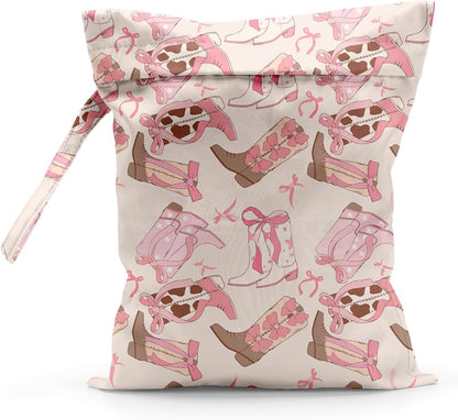 Waterproof Cloth Diaper Wet Dry Bag Reusable Travel Beach Pool Wet Bags | Daycare Soiled Toddler Items Yoga Gym Bag for Swimsuits Wet Clothes Bags - Pink Coastal Pattern