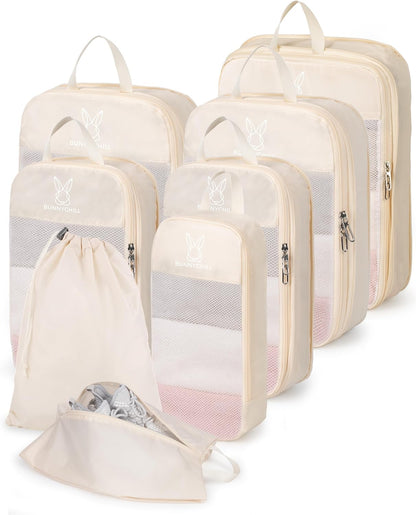 6/8 Sets Compression Packing Cubes for Travel, Portable Zipper Packing Cube for Cloting, Expandable Space Saver Storage Luggage Organizer Bags for Suitcases