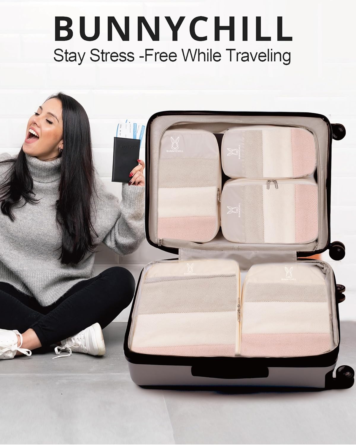 6/8 Sets Compression Packing Cubes for Travel, Portable Zipper Packing Cube for Cloting, Expandable Space Saver Storage Luggage Organizer Bags for Suitcases