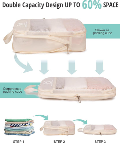 6/8 Sets Compression Packing Cubes for Travel, Portable Zipper Packing Cube for Cloting, Expandable Space Saver Storage Luggage Organizer Bags for Suitcases