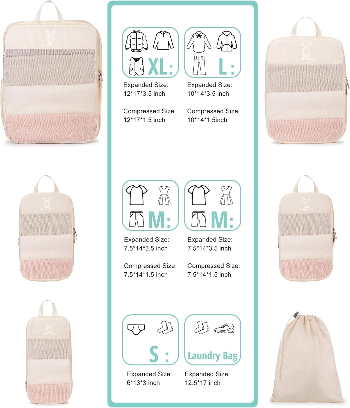 6/8 Sets Compression Packing Cubes for Travel, Portable Zipper Packing Cube for Cloting, Expandable Space Saver Storage Luggage Organizer Bags for Suitcases