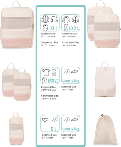 6/8 Sets Compression Packing Cubes for Travel, Portable Zipper Packing Cube for Cloting, Expandable Space Saver Storage Luggage Organizer Bags for Suitcases