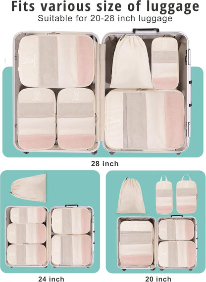6/8 Sets Compression Packing Cubes for Travel, Portable Zipper Packing Cube for Cloting, Expandable Space Saver Storage Luggage Organizer Bags for Suitcases