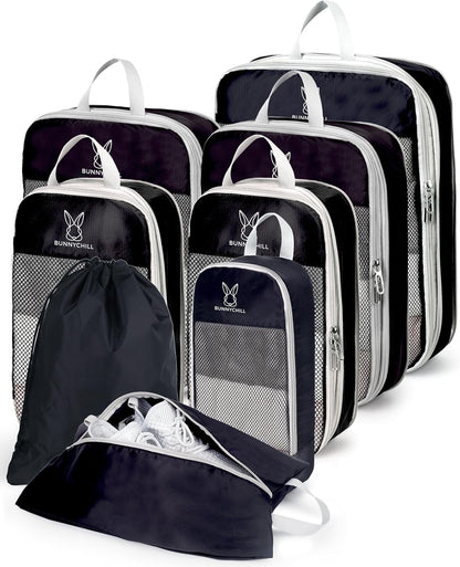 6/8 Sets Compression Packing Cubes for Travel, Portable Zipper Packing Cube for Cloting, Expandable Space Saver Storage Luggage Organizer Bags for Suitcases
