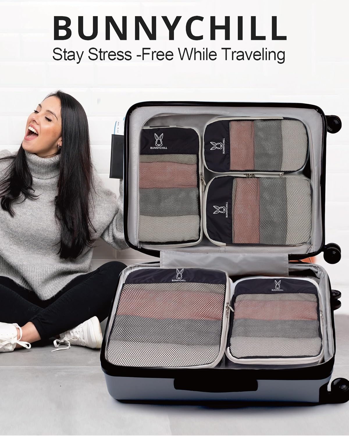 6/8 Sets Compression Packing Cubes for Travel, Portable Zipper Packing Cube for Cloting, Expandable Space Saver Storage Luggage Organizer Bags for Suitcases