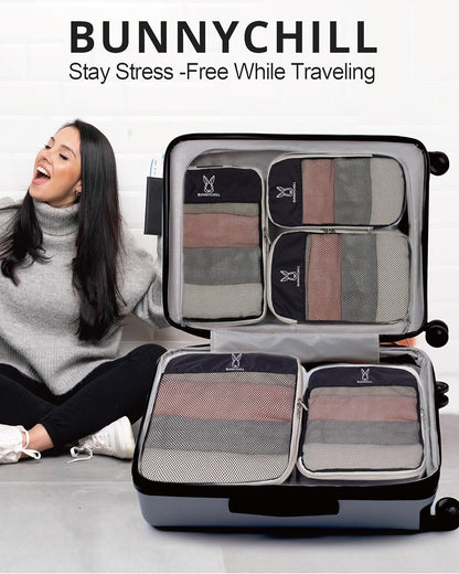 6/8 Sets Compression Packing Cubes for Travel, Portable Zipper Packing Cube for Cloting, Expandable Space Saver Storage Luggage Organizer Bags for Suitcases