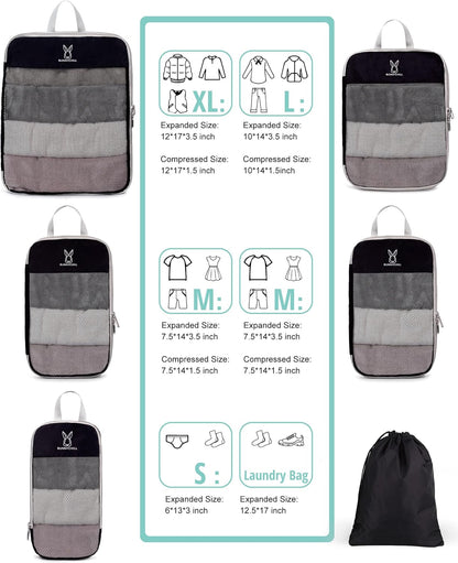 6/8 Sets Compression Packing Cubes for Travel, Portable Zipper Packing Cube for Cloting, Expandable Space Saver Storage Luggage Organizer Bags for Suitcases