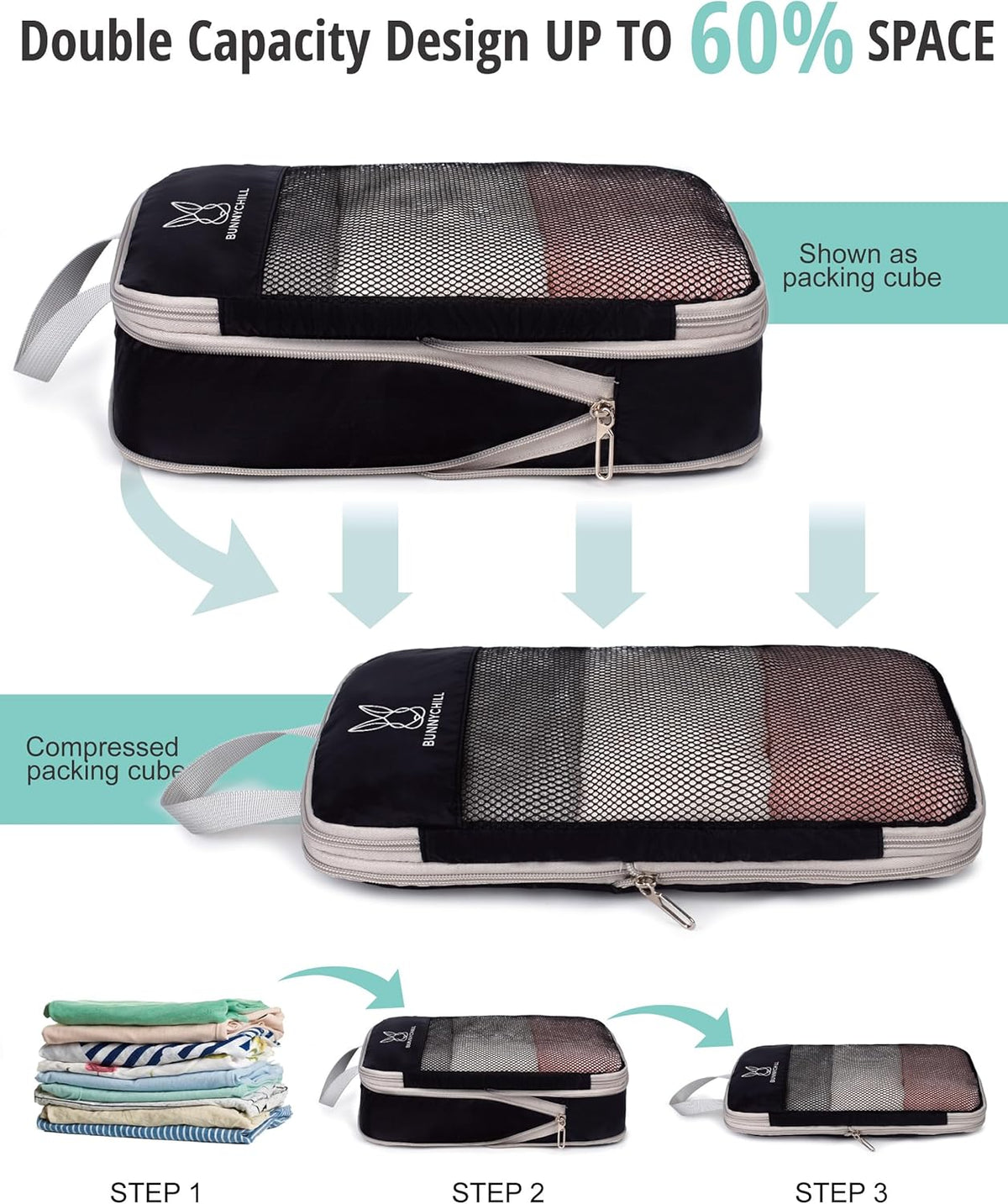 6/8 Sets Compression Packing Cubes for Travel, Portable Zipper Packing Cube for Cloting, Expandable Space Saver Storage Luggage Organizer Bags for Suitcases