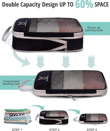 6/8 Sets Compression Packing Cubes for Travel, Portable Zipper Packing Cube for Cloting, Expandable Space Saver Storage Luggage Organizer Bags for Suitcases