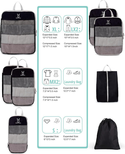 6/8 Sets Compression Packing Cubes for Travel, Portable Zipper Packing Cube for Cloting, Expandable Space Saver Storage Luggage Organizer Bags for Suitcases