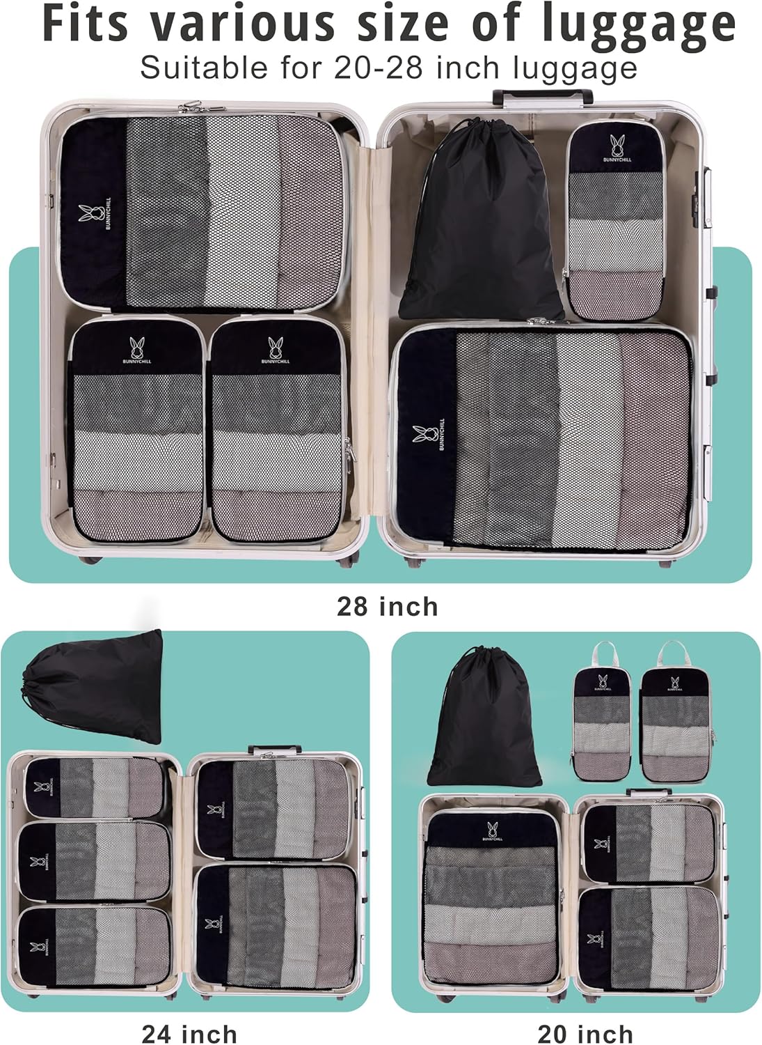 6/8 Sets Compression Packing Cubes for Travel, Portable Zipper Packing Cube for Cloting, Expandable Space Saver Storage Luggage Organizer Bags for Suitcases