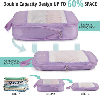 6/8 Sets Compression Packing Cubes for Travel, Portable Zipper Packing Cube for Cloting, Expandable Space Saver Storage Luggage Organizer Bags for Suitcases
