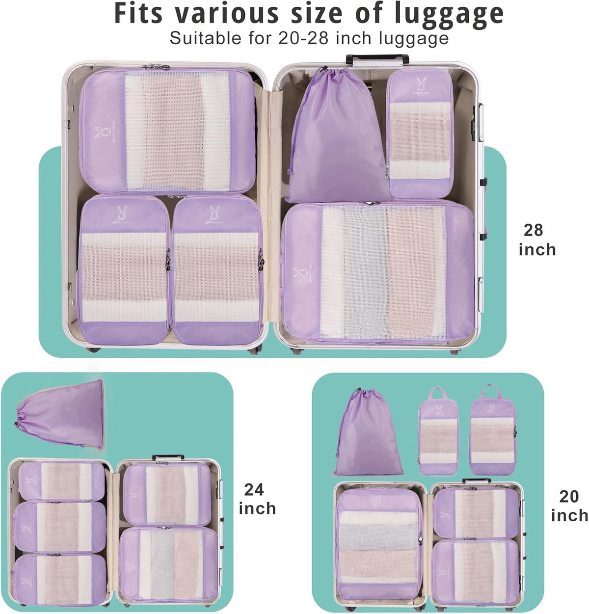 6/8 Sets Compression Packing Cubes for Travel, Portable Zipper Packing Cube for Cloting, Expandable Space Saver Storage Luggage Organizer Bags for Suitcases