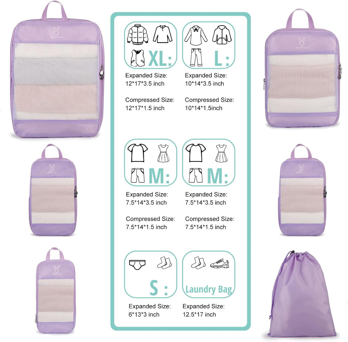6/8 Sets Compression Packing Cubes for Travel, Portable Zipper Packing Cube for Cloting, Expandable Space Saver Storage Luggage Organizer Bags for Suitcases