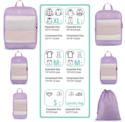 6/8 Sets Compression Packing Cubes for Travel, Portable Zipper Packing Cube for Cloting, Expandable Space Saver Storage Luggage Organizer Bags for Suitcases