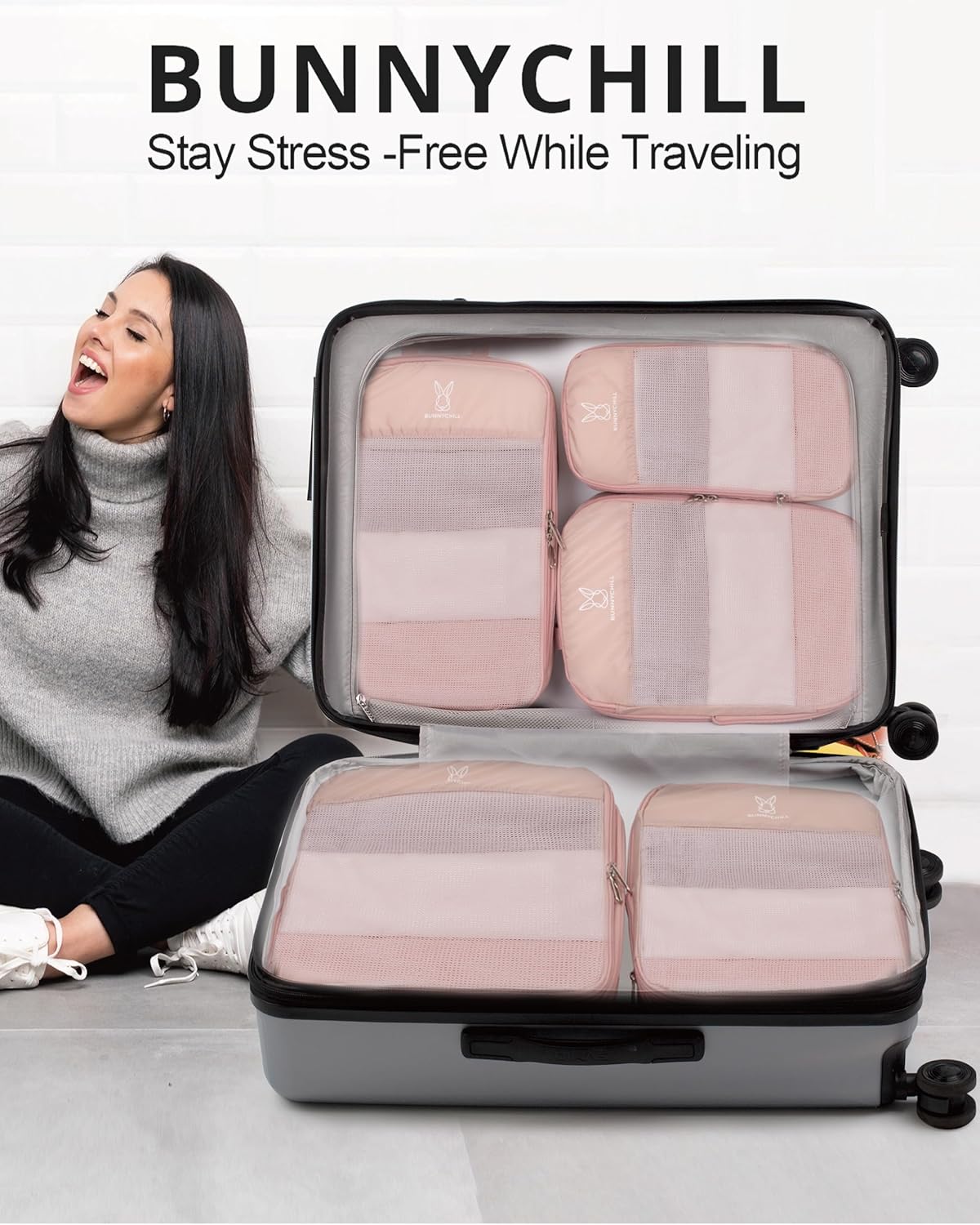 6/8 Sets Compression Packing Cubes for Travel, Portable Zipper Packing Cube for Cloting, Expandable Space Saver Storage Luggage Organizer Bags for Suitcases