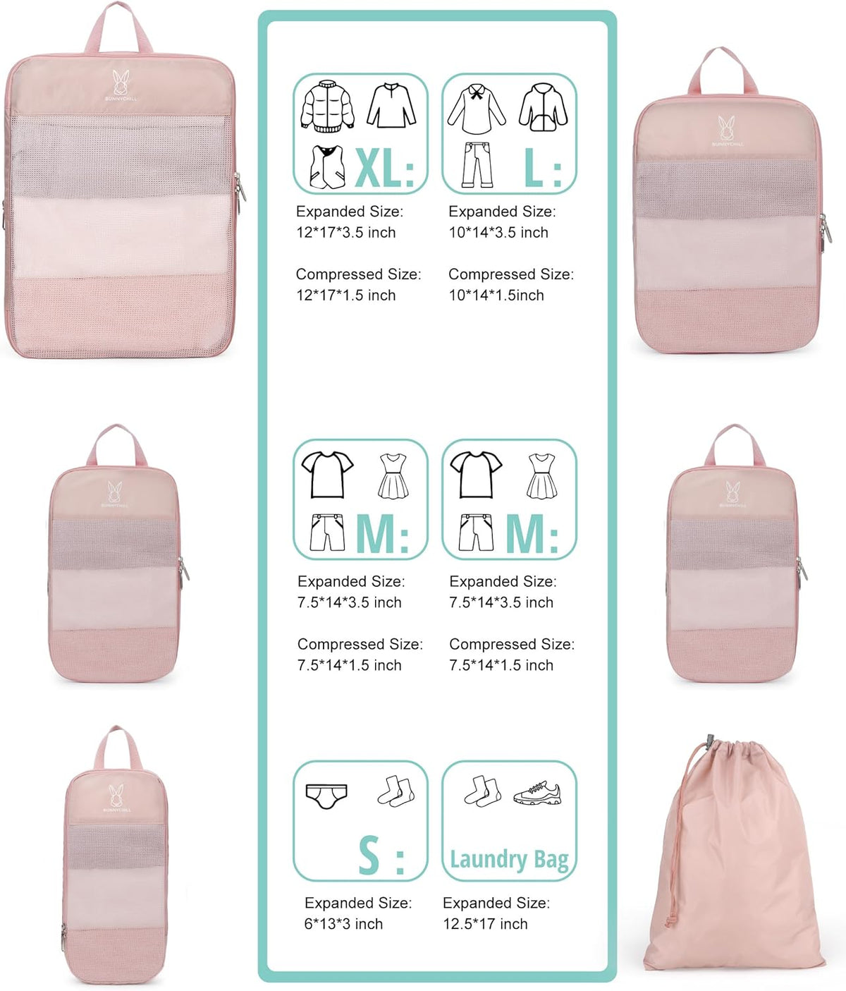 6/8 Sets Compression Packing Cubes for Travel, Portable Zipper Packing Cube for Cloting, Expandable Space Saver Storage Luggage Organizer Bags for Suitcases